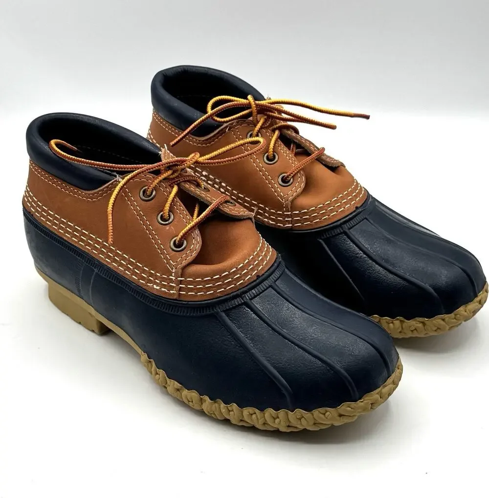 LL Bean Duck Boots Gumshoes Womens Size 8 Low Leather Blue Lace Up Shoes Rain
